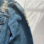 Iris  Blue Denim Jacket Fringe Hem Distressed Size Small Photo 5