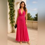 Amanda Wakeley Deep V Long Maxi Dress Pink Gown Women’s Size L Flawed Size L Photo 1