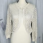 Elle  Womens Open Front Crochet Cardigan Sweater Beige Sz M Short Photo 0