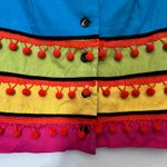 Vtg 90s Sharon Young Pom Pom Womens Vest 12 Linen Colorblock Boho Festival Artsy Blue Photo 9