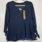 New Navy Blue Layered Long Sleeve Top with Tie Sleeves and Chiffon Hem Detail Size M Photo 0