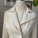 Vintage 70s Off White Cream Maxi Dress Point Collar Blazer Floral Jaquard Size M Photo 3