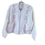 EXPRESS  Ivory Bomber Jacket with Lace Up Detail Photo 7