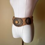 Vintage Julio de Peralla Spain Tooled Leather Stone Belt Boho Western 70s S/M Tan Photo 9