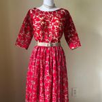 Vintage Handmade Red Embroidered Mesh Gown – Custom One of a Kind Size M Photo 2