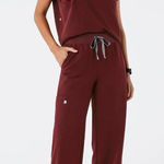 FIGS High Waisted Isabel Wide Leg Scrub Pants in Burgundy, Size Small Photo 0