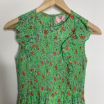 Banjanan Iris Floral Maxi Ruffle Tier Sleeveless Sheath Cotton Green Dress XS Photo 9