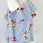 Lumière New  Floral Striped One Shoulder Long Sleeve Shirt Blue Multi Photo 4