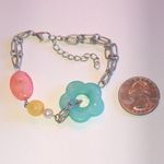 Silver Tone Colorful Chain Bracelet with Flower Charm Pink Photo 2