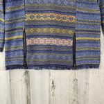 Lucky Brand Sweater Womens XS Blue Knit Aztec Zip Back Fringe Cuffs Zip Detail Photo 2