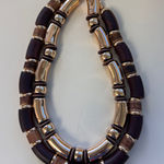 ZARA Set Necklace Bracelet Wood Wooden Metal Brown Gold Chunky Bead Bohemian Photo 0