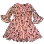 Disney  Beauty and The Beast Belle Floral Print Dress Bell Sleeve Pink Mini Sz L‎ Photo 2