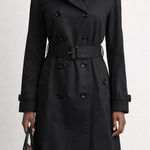 Burberry  Brit Trench Coat Women’s Small Black Belted Double Breasted Classic Photo 0