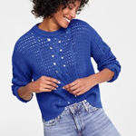 NWT ON 34th Cozy Sweater Womens XS Blue Cable Knit Crewneck Textured Preppy Photo 0