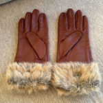 None Brown leather gloves with faux fur fit like a large Photo 1