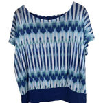 Chico's  Women's Blue Watercolor Tie-Dye Knit‎ Lined Banded Hem Top Sz 2 Vacation Photo 0
