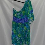 Lilly Pulitzer Niki WOMENS SIZE 6 Vibrant Green and Blue One shoulder romper Photo 9