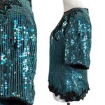 Scala Vintage 80s 90s Silk Beaded Sequined Mermaid Blouse Size Small Teal Photo 4