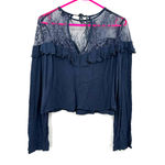 American Eagle ‎ Outfitters size small crop long sleeve blouse lace upper blue Photo 1