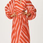 Maeve Pink and Red Mock Neck Long-Sleeve Maxi Dress Photo 0
