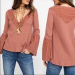 Free People  Parisian Night eyelet accent Vneck bell sleeve Top Color Sayluita 🆕 Photo 4