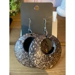 Wooden round center cutout dangle earrings Brown Photo 2