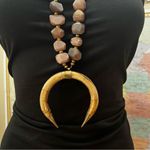 Handmade Leather, Brass, Beads, Bamboo and Sandstone Crescent Necklace Brown Photo 7