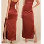 Lulus NWT Perfected Essence Rust brown satin mesh waist maxi dress M Photo 2