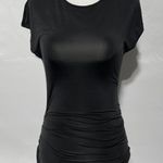 & Other Stories Cupro Blend Cap Sleeve Fitted Ruched Dress Black Size 4 Photo 6