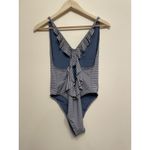Aerie One Piece Swimsuit Women XL Stripe Blue Silver Ruffle Cheeky High Cut Photo 1