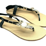 Womens Thong Sandals Ankle Strap Owl Rhinestones Black Size 40 US 8 Photo 0