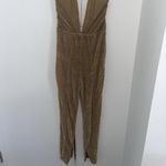 House Of CB  Gold Glittery Deep V plunge neck jumpsuit Photo 2
