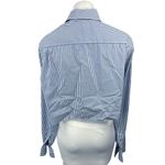 Reiss  Blue White Striped Button Up Collar Long Sleeve Crop Shirt Blouse Top Sz L Photo 2