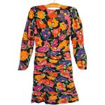 Rixo Golden Floral Mini Dress Size XS Ruched Stretch Silk Long Sleeve Retro Art Photo 5