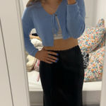 Cropped Tie Front Sweater Blue Size M Photo 0