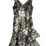 Marchesa Notte Gold Metallic Floral Print Asymmetrical Flounce Cocktail Dress 6 Photo 0