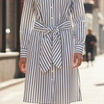 Calvin Klein  White Blue Striped Tie Front Bow Cotton Shirt Dress Size 12 Photo 0