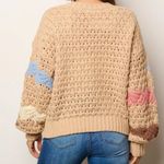 New In Taupe Colorblock Crochet Knit Button Down V neck Sweater Cardigan Size M Tan Size M Photo 1