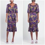 💕SALONI💕 Olivia Floral Printed Silk Midi Dress ~ Violet Sweetpeas US 4 Purple Photo 6