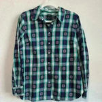 Talbots Navy Blue Green Red Plaid Snowflake Long Sleeve Button Up Dress Shirt XL Photo 3