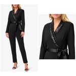 Adrianna Papell NEW NWT  Womens Stretch Crepe Tuxedo Jumpsuit Sequin Lapel size 4 Photo 8