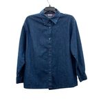 Vintage 90s Premier International Denim Blouse Womens M Removable Collar Pumpkin Blue Size M Photo 2