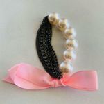 Pearl Black Chain Pink Bow Bracelet Photo 1