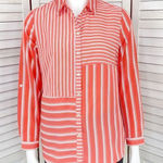 Charter Club  Multi Stripe Pattern Block Button Front Blouse   Coral White SP Photo 0
