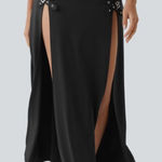 Halara NWT  Black Maxi buckle Skirt- Side Slits. Stretchy size M. Original bag Photo 0