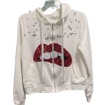 Rhinestone Pearl Full Zip Hoodie Red Glitter Lips Y2K Bling Streetwear Large White Photo 0