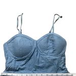 None Rush Floral Denim Flow Spaghetti Strap Blue Dress Photo 3