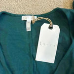 Leith NWT  Long Sleeve Surplice Top Teal Deep Stretch Knit Faux Wrap Career XS Photo 5