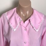 Vintage Lace Dainty Collar Pink Button Down Top Size M Photo 1