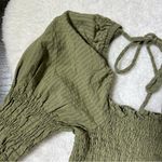 Topshop  Green Shirred Long Sleeve Peplum Hem Blouse Photo 4